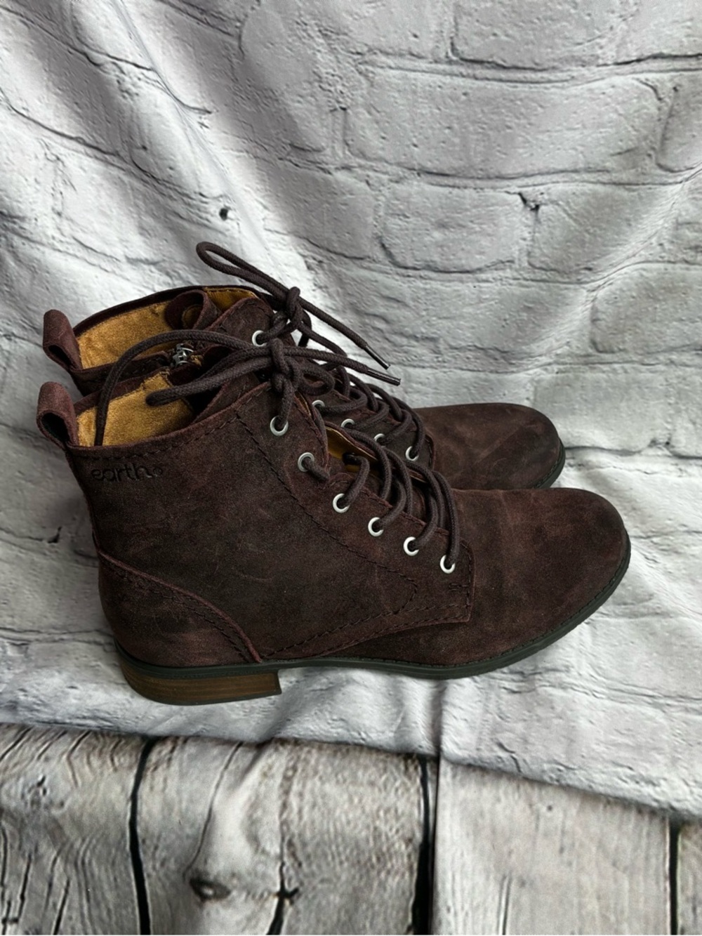 Earth Janel Leather Suede Lace-Up Burgandy Fall Side Zip Ankle Boots Size 8 GUC